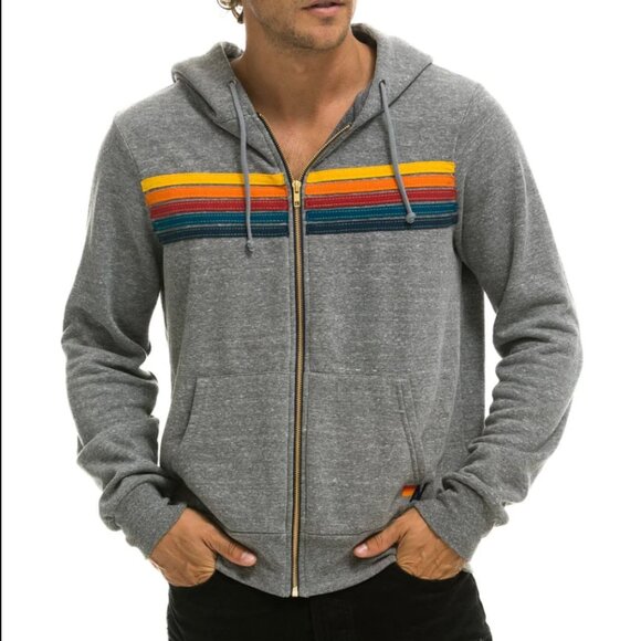 Aviator Nation Gray 5 Stripe Rainbow Classic Zip Fleece Hoodie Sweatshirt XS - Picture 3 of 9